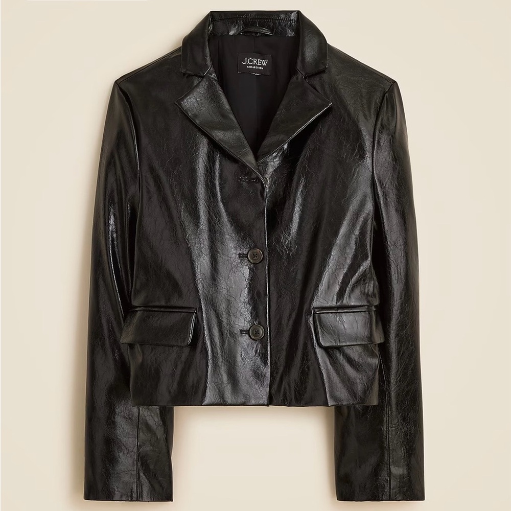 J. Crew Collection Shirt-Jacket in Faux Distressed Leather in Black Size 6. NWT